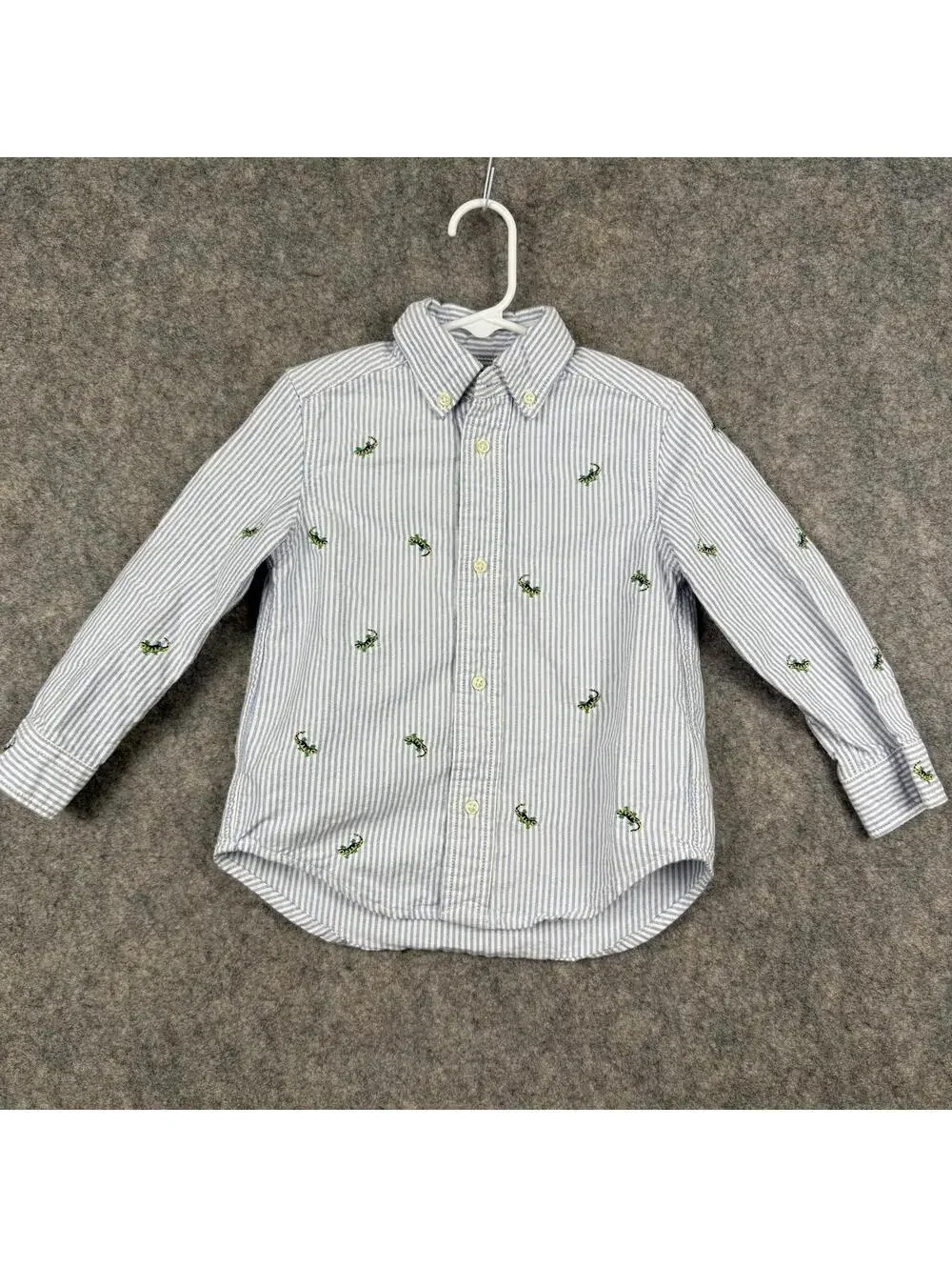 Ralph Lauren Long Sleeve Button Front Shirt Blue White Stripe Lizard 3T 577